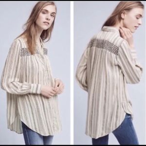 Anthropologie Floreat "Northfork" striped smocked long sleeve tunic large petite